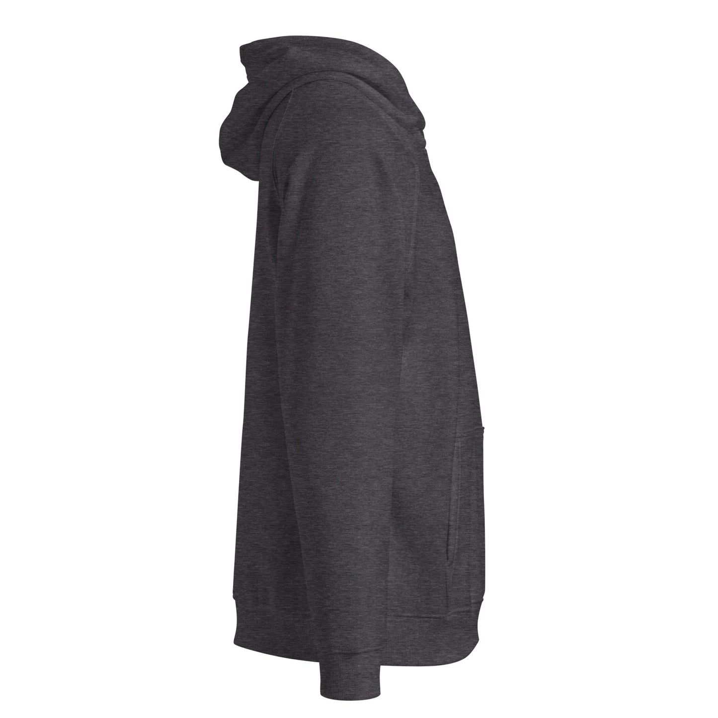 Right side view of Flow State eco hoodie – unisex organic cotton hoodie – color: charcoal melange