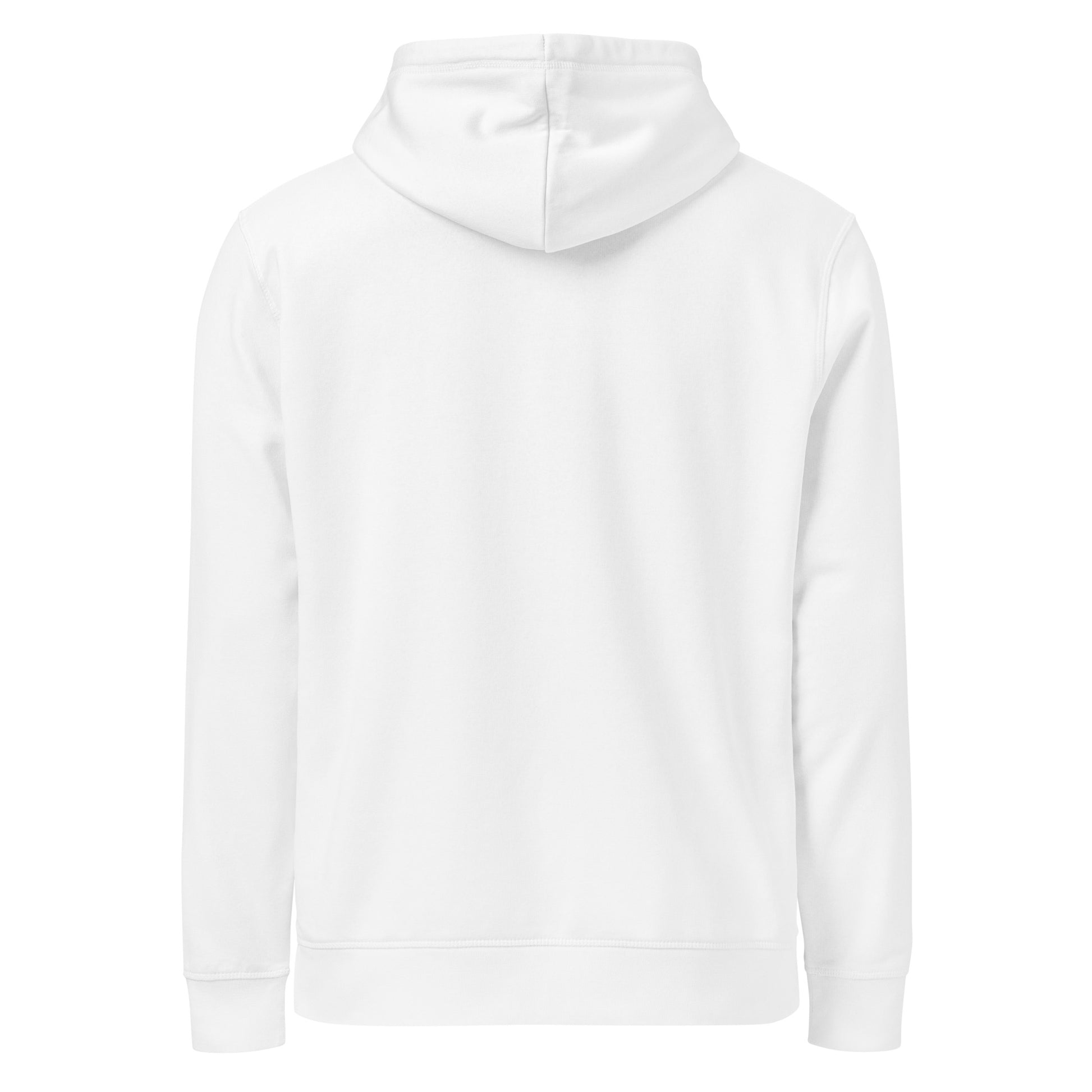 Back view of Life Is Peak eco hoodie with dark mountain graphic – unisex organic cotton hoodie – color: white