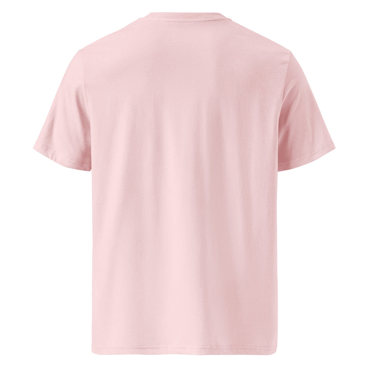 Back view of Moving Forward organic cotton T-shirt with cow illustration – unisex tee – color: cotton pink