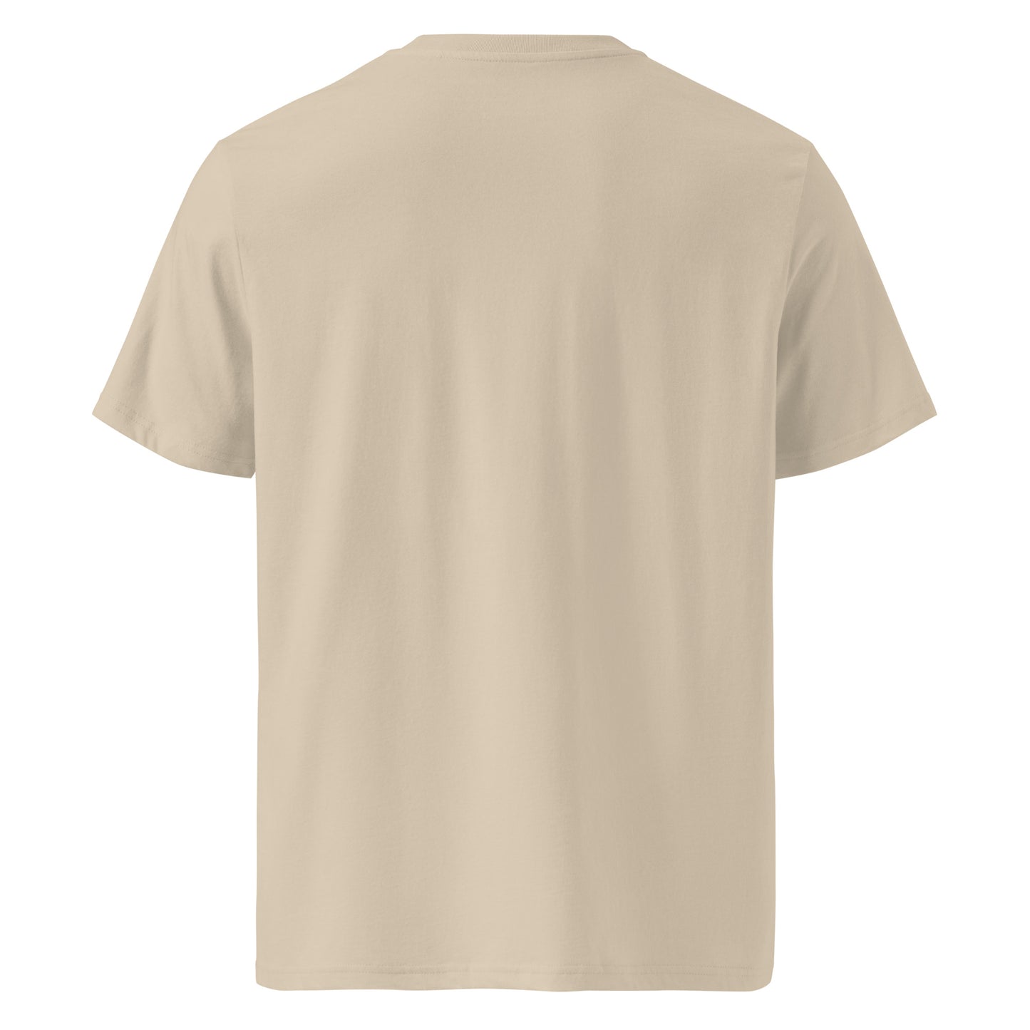 Back view of Moving Forward organic cotton T-shirt with cow illustration – unisex tee – color: desert dust