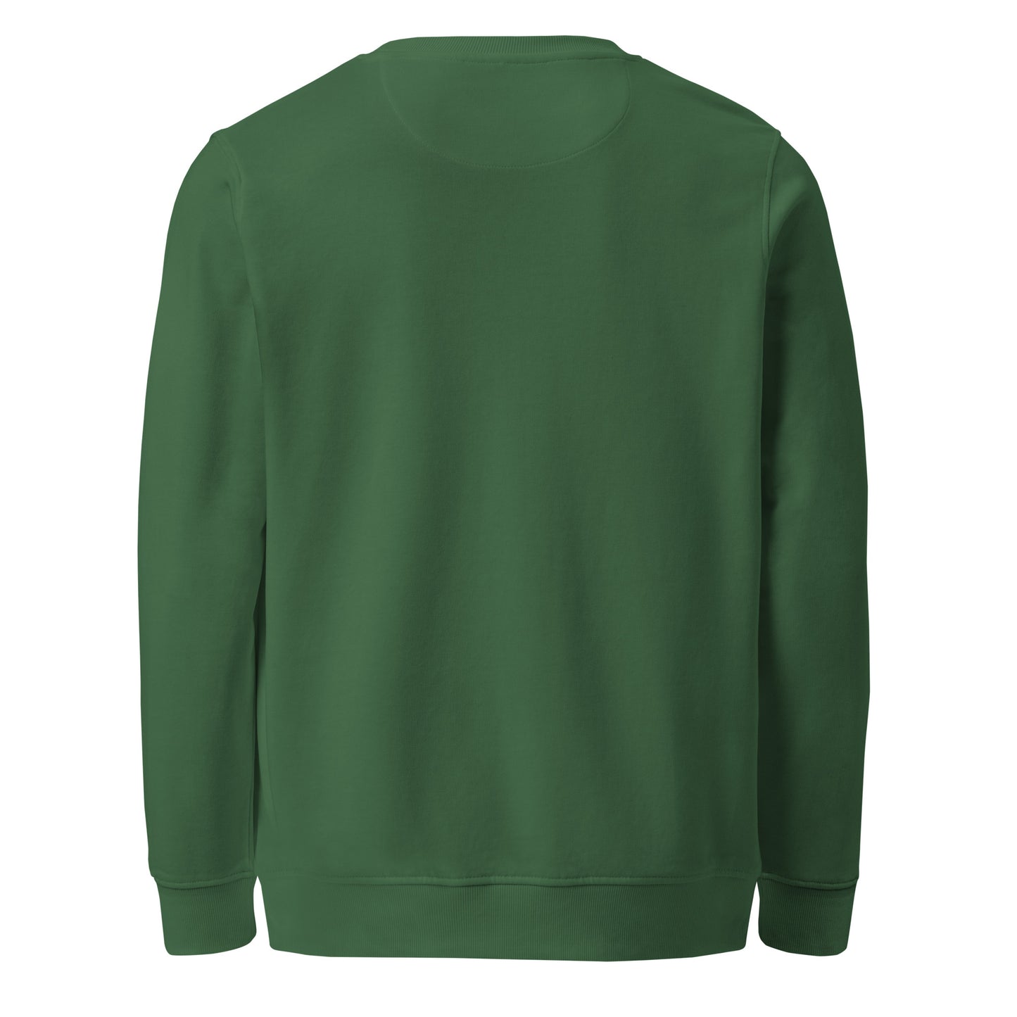 Back view of Tree of Life organic sweatshirt with minimalist tree graphic – unisex crewneck – color: bottle green