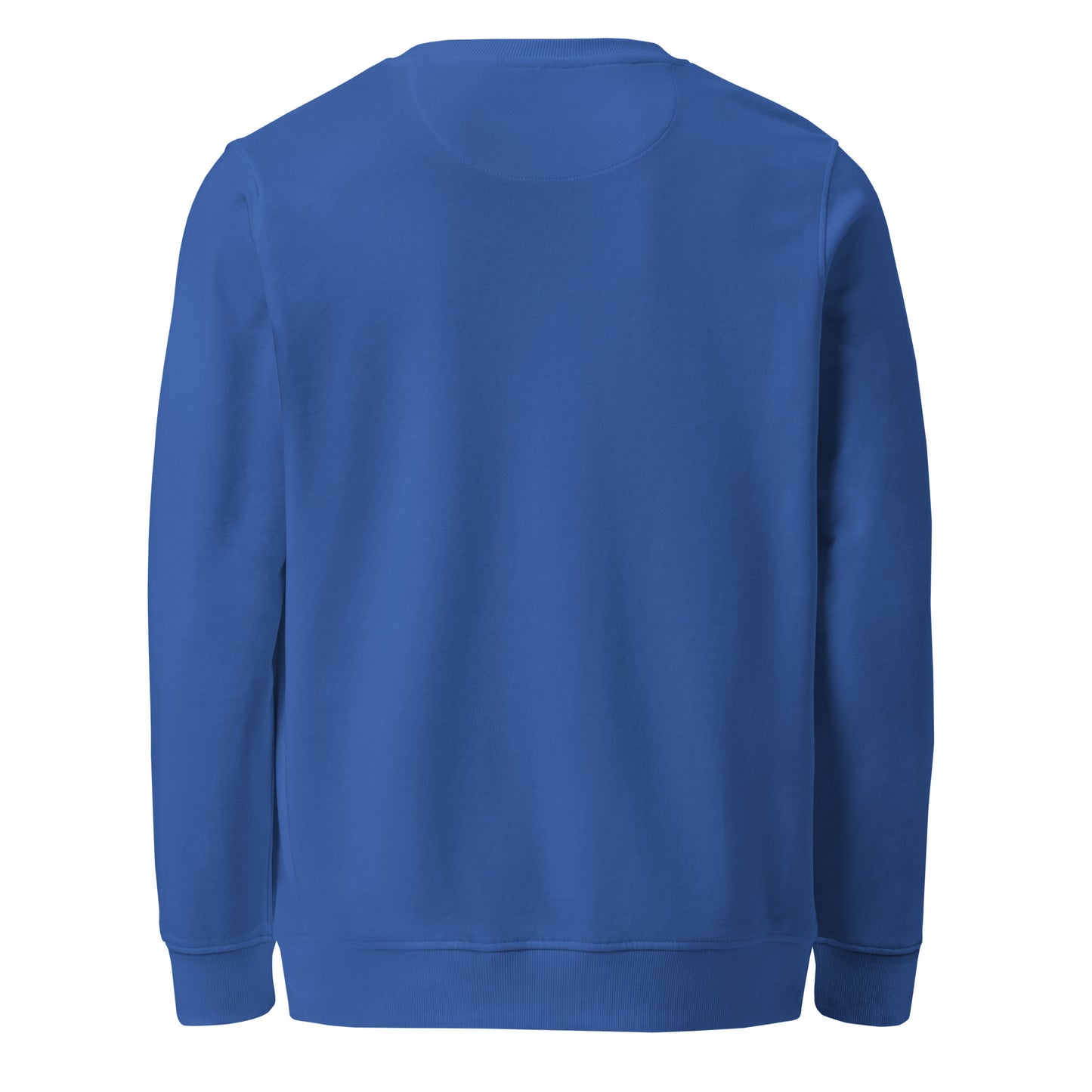 Back view of Tree of Life organic sweatshirt with minimalist tree graphic – unisex crewneck – color: royal blue