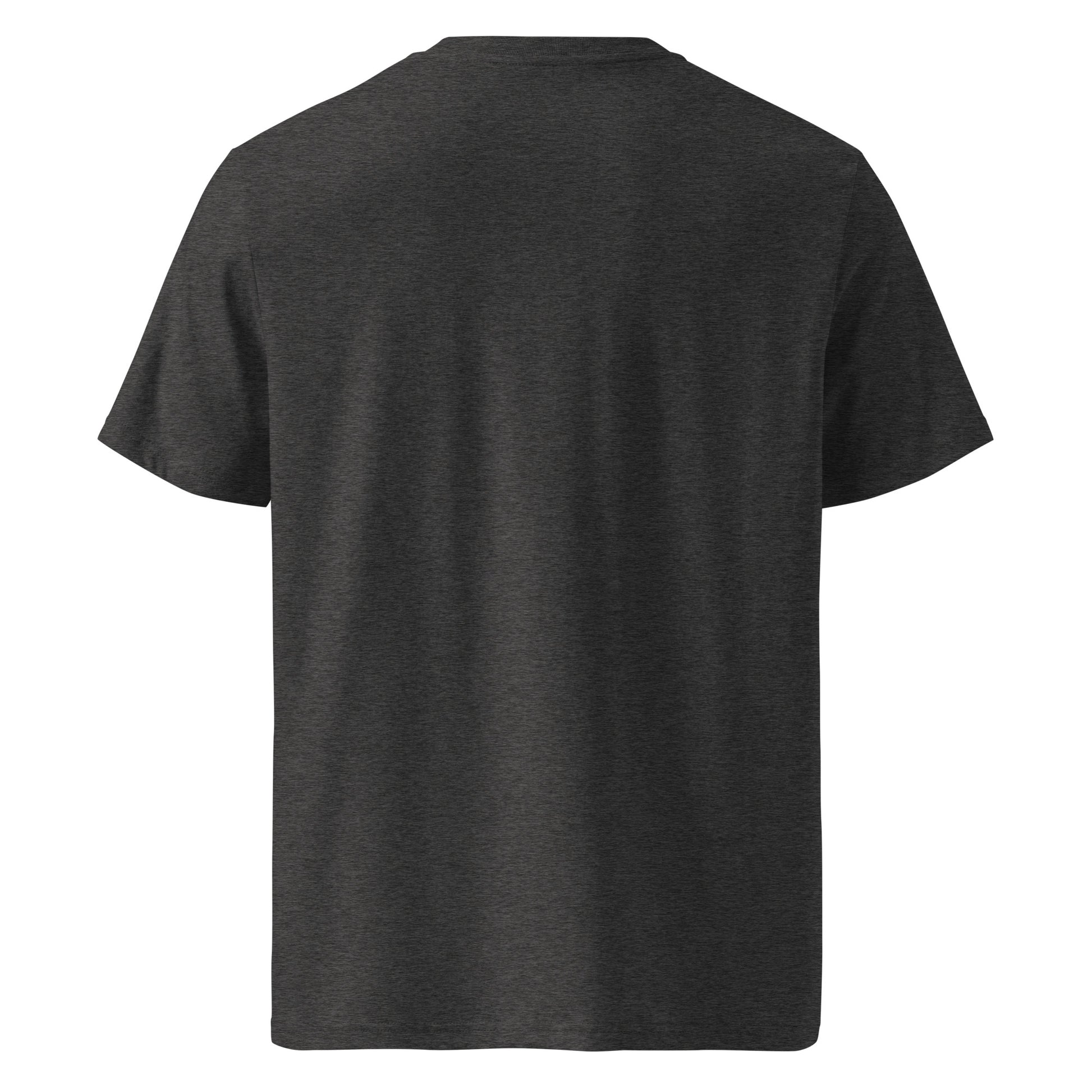 Back view of Wild & Native organic cotton T-shirt with wildflower illustration inspired by West Cork – unisex tee – color: dark heather grey