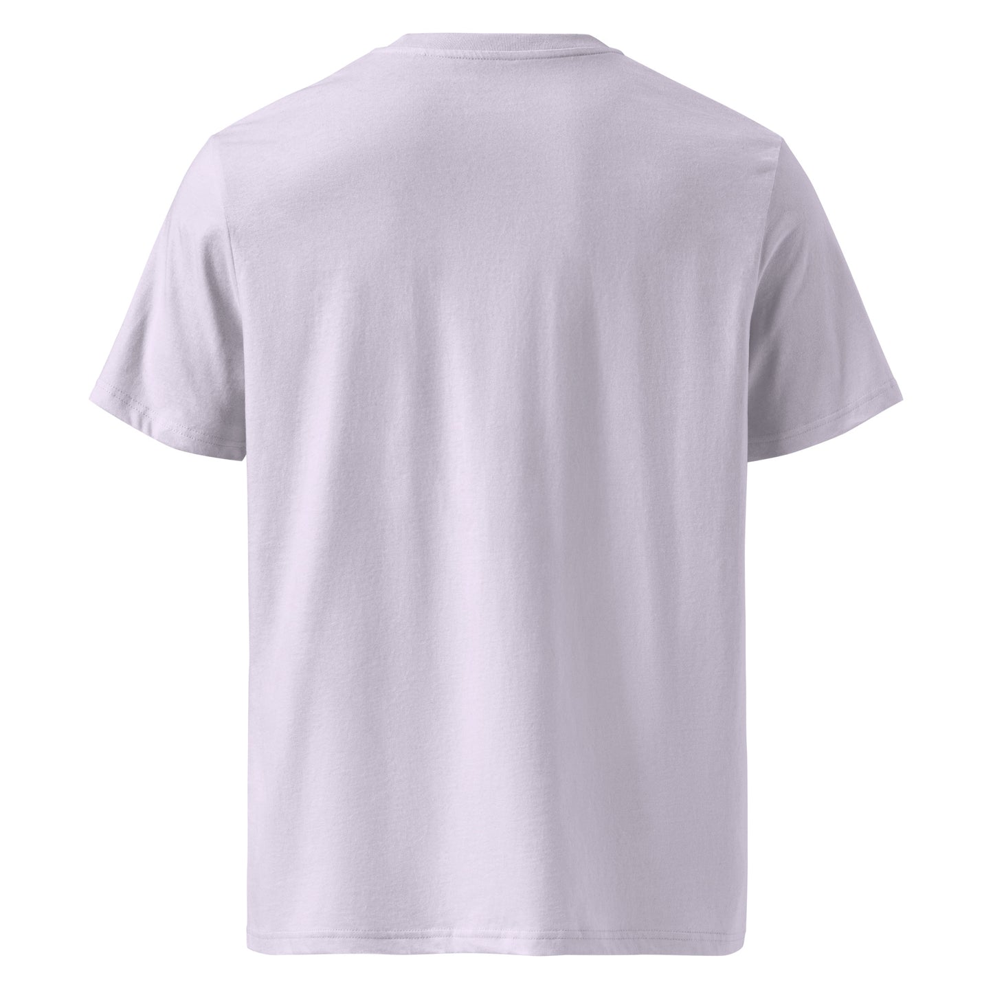 Back view of Wild Violet organic cotton T-shirt with purple flower illustration – unisex botanical tee – color: lavender