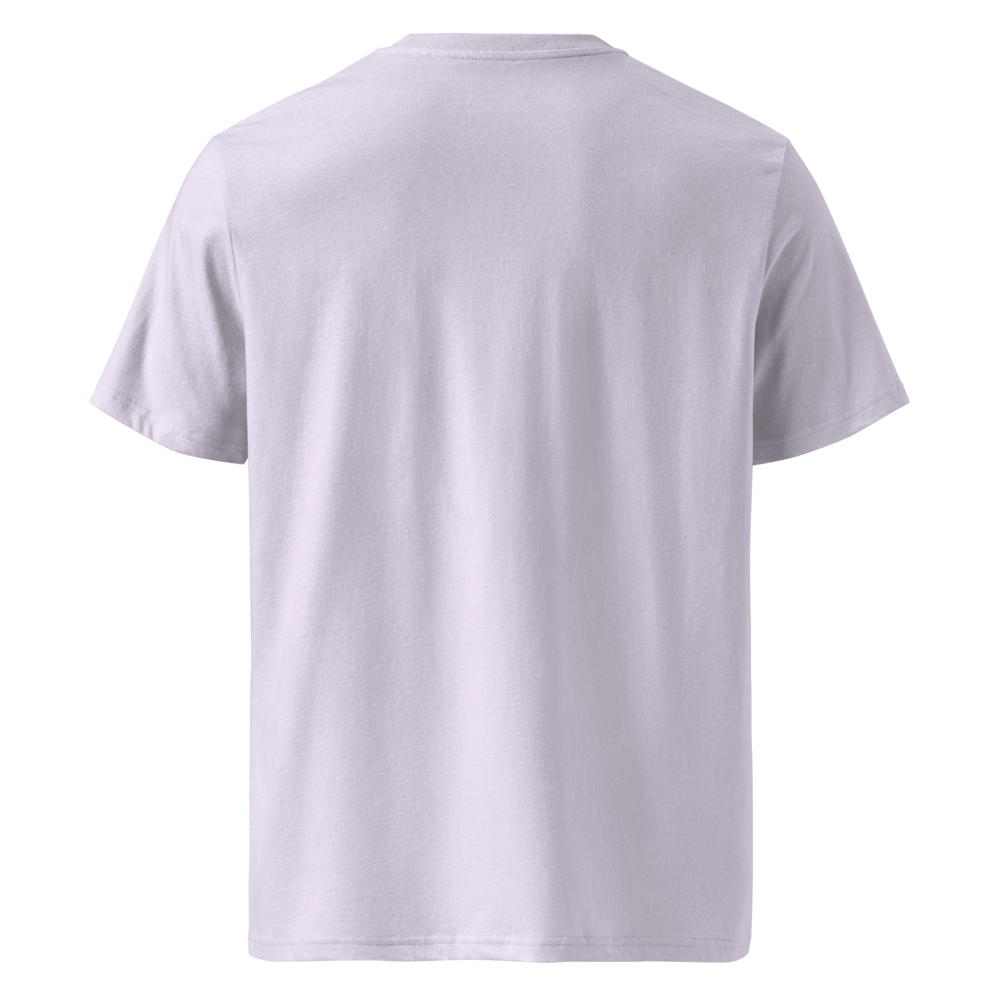 Back view of Wild Violet organic cotton T-shirt with purple flower illustration – unisex botanical tee – color: lavender